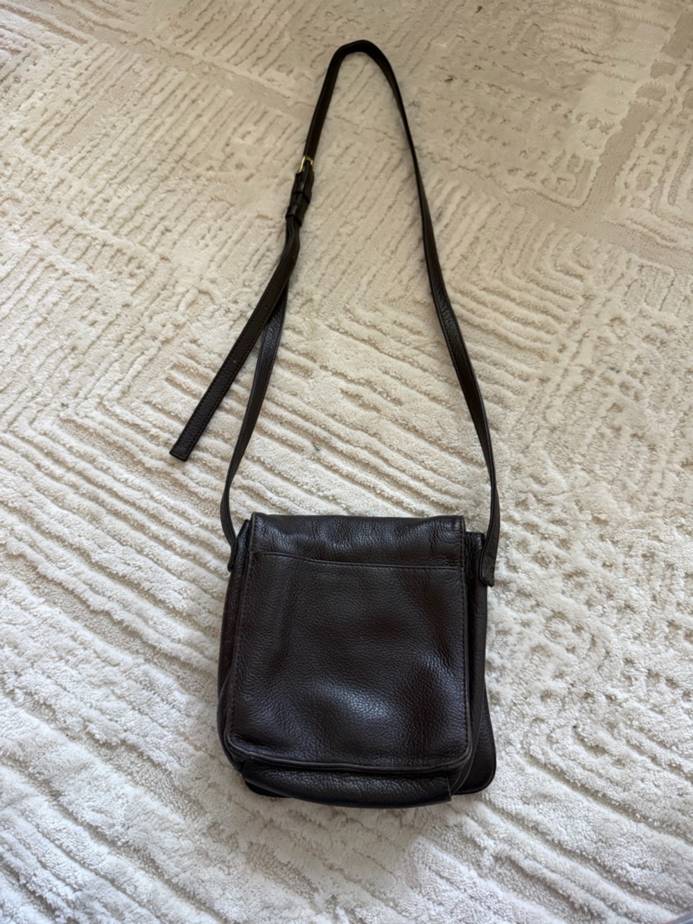 J. Pourse Brown Leather Crossbody Bag Small Flap Adjustable Strap Vintage Style